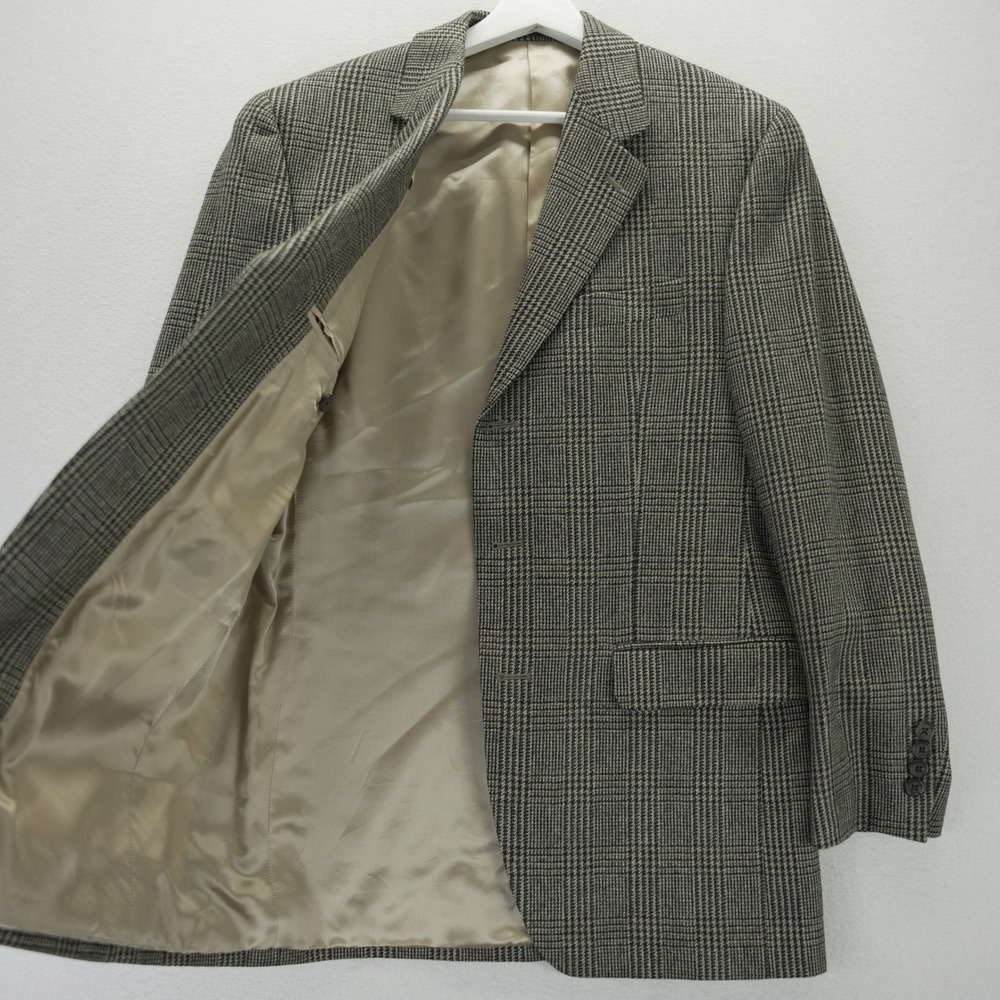 Ralph Lauren Sport Coat 38R Brown Glen Check Wool Cashmere Tweed 3 Button Blazer